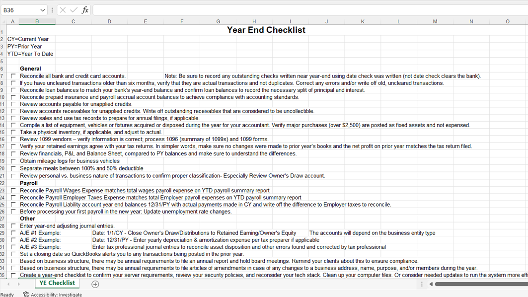 Year End Bookkeeping Review & Clean Up Checklist